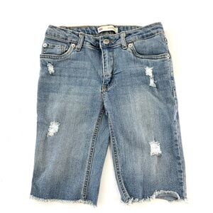 Levis Youth Boys Sz 10R Blue Denim Bermuda Shorts Distressed Raw Hem Slim Style